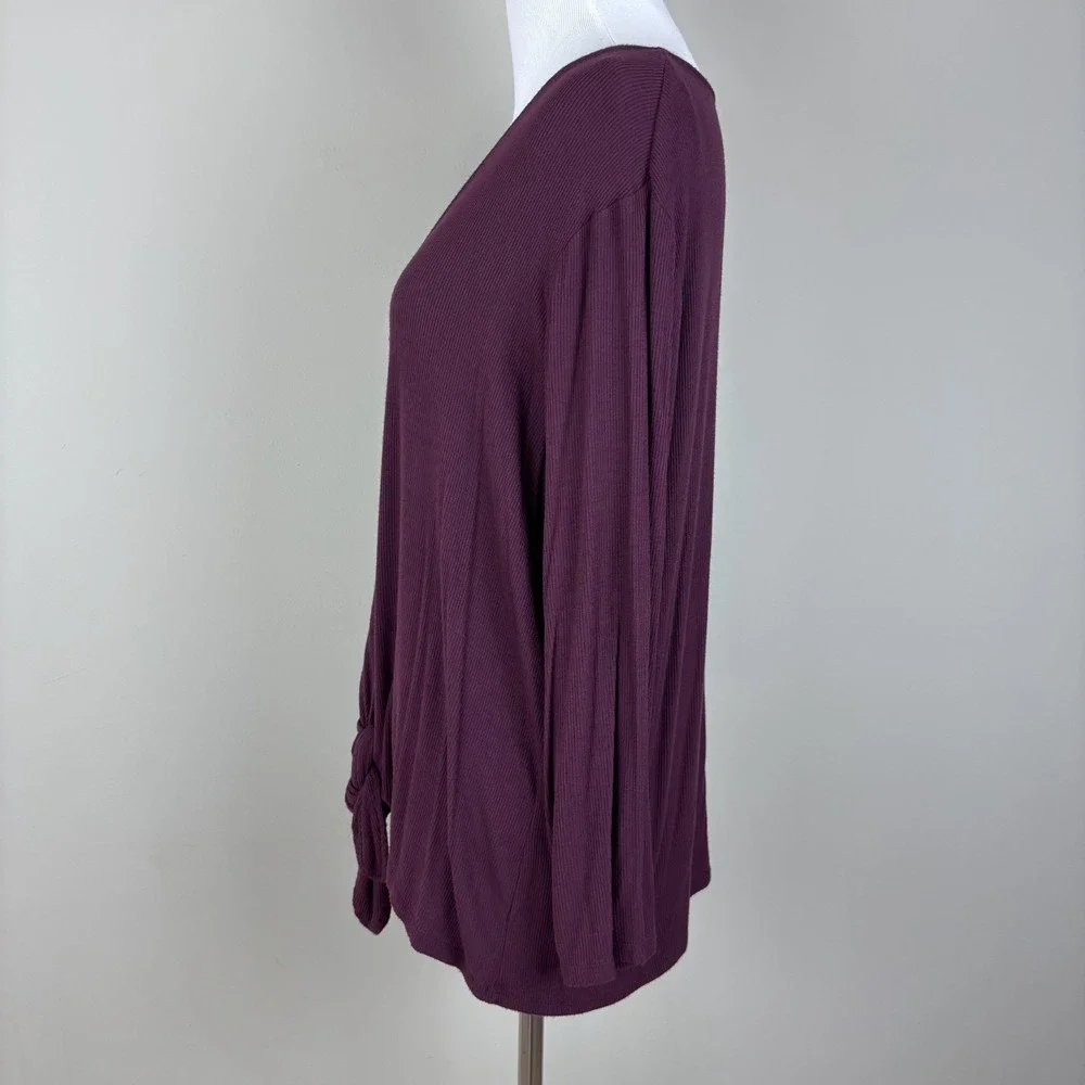 Michael‎ Kors Top Womens XL Purple Ribbed Knit Tie Hem 3/4 Sleeve Buttons V-Neck